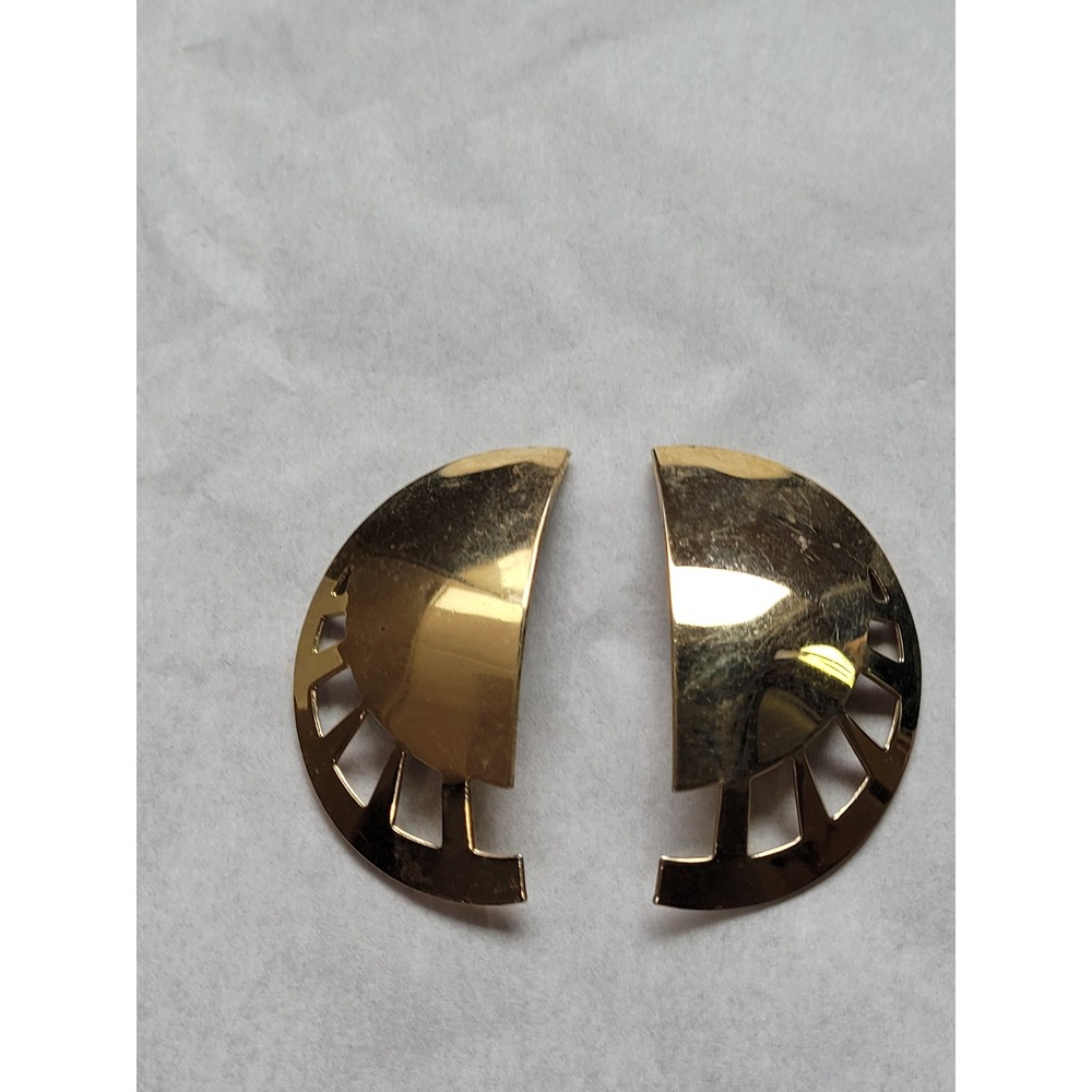 Womens Earrings Half Moon Fan Gold Tone Retro Geometric Clip On